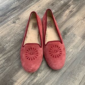 Ugg Australia red fur lined flats